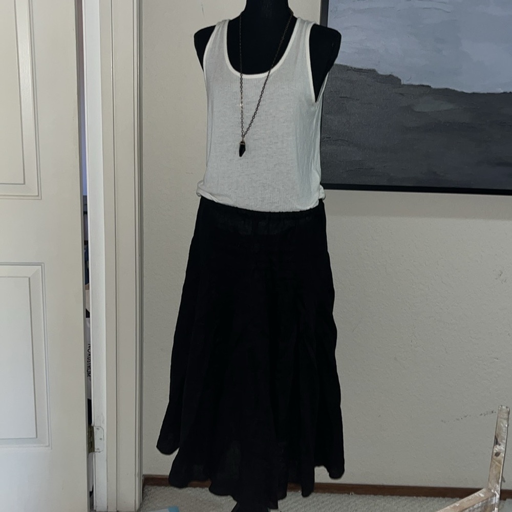 CP Shades 100% Black Linen Midi Skirt